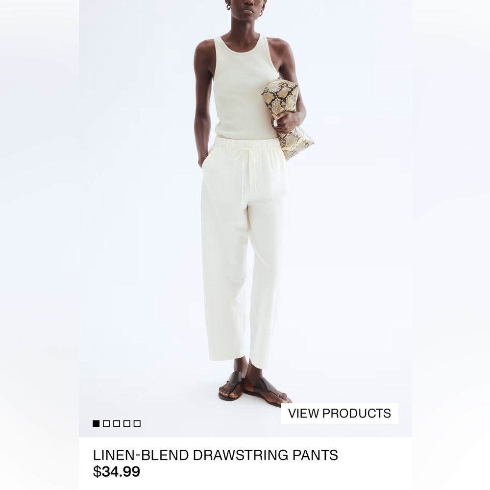 H&M Cream Linen-Blend Drawstring Pants